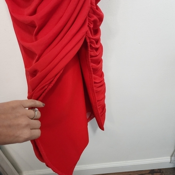 Revolve Elliatt Red Pippa Rushed Mesh Evening Midi Dress Gown Cocktail Party Wed - Picture 10 of 16